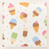 Ice Cream Pattern, Ice Cream Cone, Ice Popsicle Glazen Onderzetter (Voorkant)