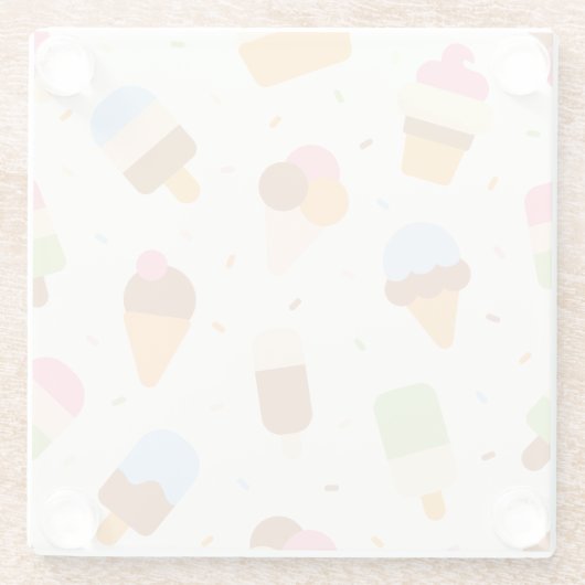 Ice Cream Pattern, Ice Cream Cone, Ice Popsicle Glazen Onderzetter (Achterkant)