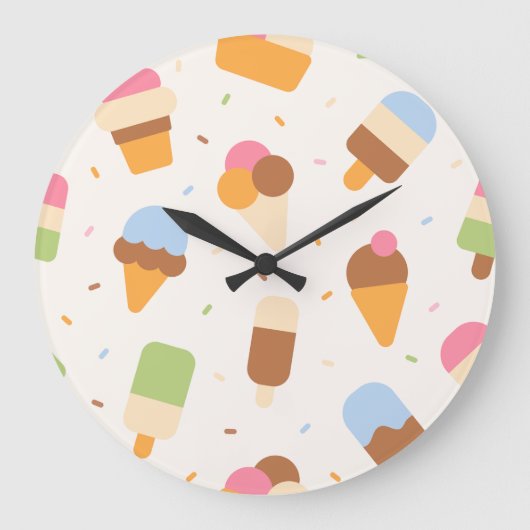 Ice Cream Pattern, Ice Cream Cone, Ice Popsicle Grote Klok (Voorkant)