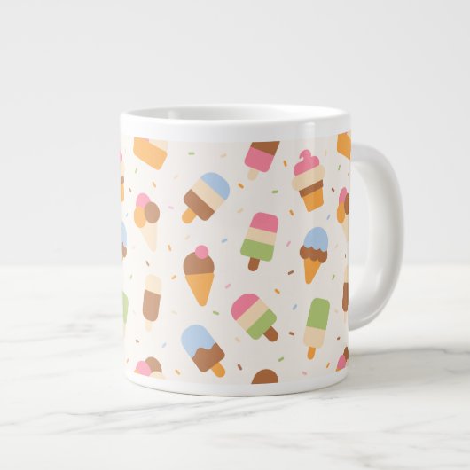 Ice Cream Pattern, Ice Cream Cone, Ice Popsicle Grote Koffiekop (Voorkant rechts)