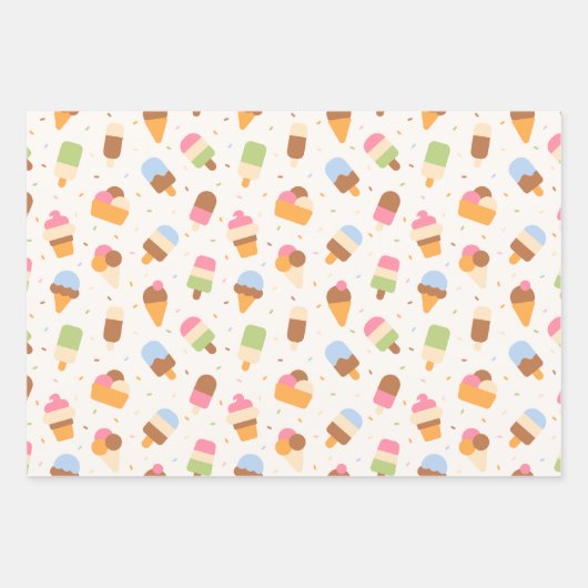 Ice Cream Pattern, Ice Cream Cone, Ice Popsicle Inpakpapier Vel (Voorkant 2)