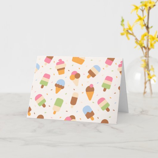 Ice Cream Pattern, Ice Cream Cone, Ice Popsicle Kaart (Gele Bloem)