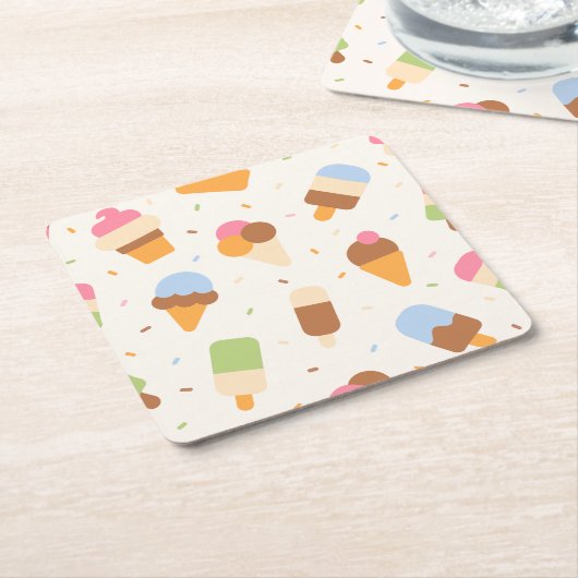 Ice Cream Pattern, Ice Cream Cone, Ice Popsicle Kartonnen Onderzetters (Schuin)