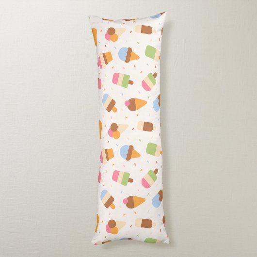 Ice Cream Pattern, Ice Cream Cone, Ice Popsicle Lichaamskussen (Achterkant (Verticaal))