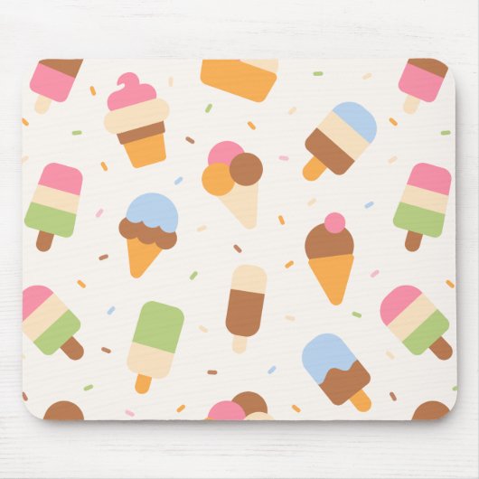 Ice Cream Pattern, Ice Cream Cone, Ice Popsicle Muismat (Voorkant)