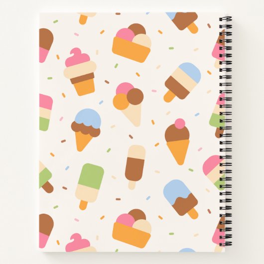 Ice Cream Pattern, Ice Cream Cone, Ice Popsicle Notitieboek (Achterkant)