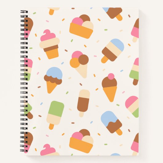 Ice Cream Pattern, Ice Cream Cone, Ice Popsicle Notitieboek (Voorkant)