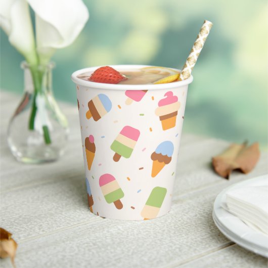 Ice Cream Pattern, Ice Cream Cone, Ice Popsicle Papieren Bekers (Insitu)
