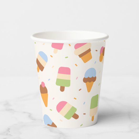 Ice Cream Pattern, Ice Cream Cone, Ice Popsicle Papieren Bekers (Achterkant)