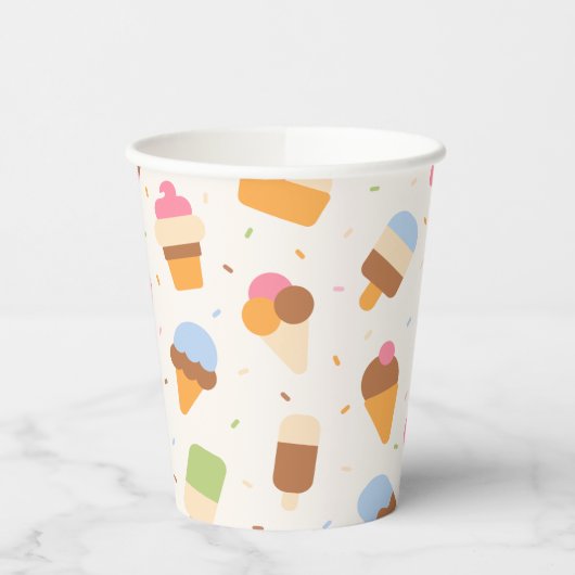 Ice Cream Pattern, Ice Cream Cone, Ice Popsicle Papieren Bekers (Links)