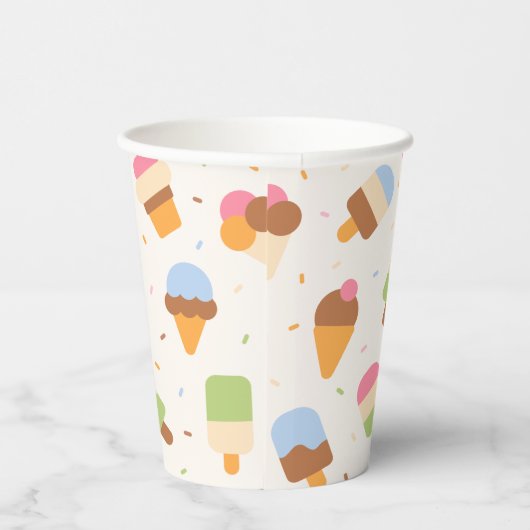 Ice Cream Pattern, Ice Cream Cone, Ice Popsicle Papieren Bekers (Rechts)
