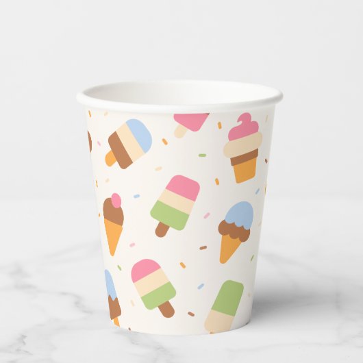 Ice Cream Pattern, Ice Cream Cone, Ice Popsicle Papieren Bekers (Voorkant)