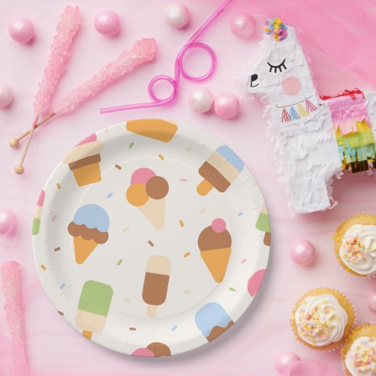 Ice Cream Pattern, Ice Cream Cone, Ice Popsicle Papieren Bordje (Feest)