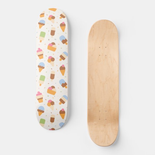 Ice Cream Pattern, Ice Cream Cone, Ice Popsicle Persoonlijk Skateboard (Voorkant)