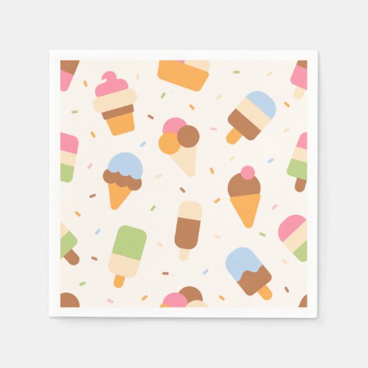 Ice Cream Pattern, Ice Cream Cone, Ice Popsicle Servet (Voorkant)