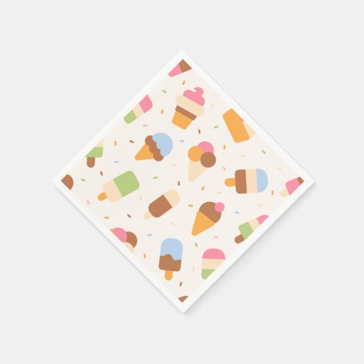 Ice Cream Pattern, Ice Cream Cone, Ice Popsicle Servet (Hoek)