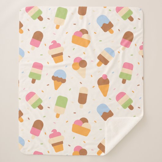 Ice Cream Pattern, Ice Cream Cone, Ice Popsicle Sherpa Deken (Voorkant)