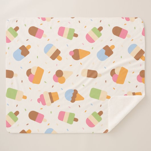 Ice Cream Pattern, Ice Cream Cone, Ice Popsicle Sherpa Deken (Voorkant (horizontaal))