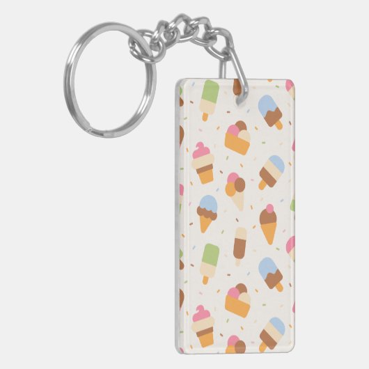 Ice Cream Pattern, Ice Cream Cone, Ice Popsicle Sleutelhanger (Voorkant Links)