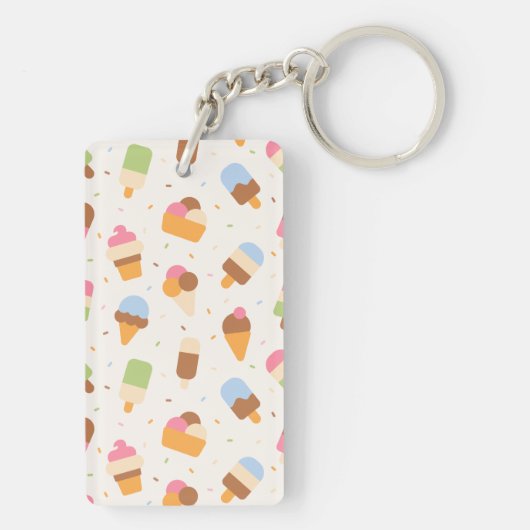 Ice Cream Pattern, Ice Cream Cone, Ice Popsicle Sleutelhanger (achterkant)