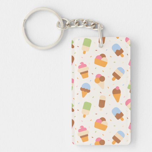 Ice Cream Pattern, Ice Cream Cone, Ice Popsicle Sleutelhanger (Voorkant)