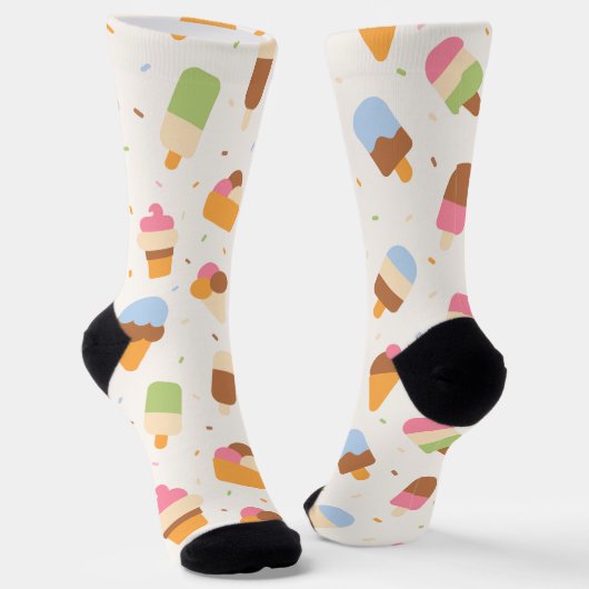 Ice Cream Pattern, Ice Cream Cone, Ice Popsicle Sokken (Gebogen)