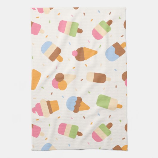 Ice Cream Pattern, Ice Cream Cone, Ice Popsicle Theedoek (Verticaal)