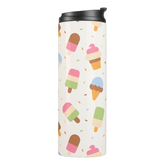 Ice Cream Pattern, Ice Cream Cone, Ice Popsicle Thermosbeker (Gedraaid links)