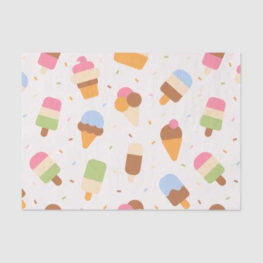 Ice Cream Pattern, Ice Cream Cone, Ice Popsicle Tissuepapier (Voorkant)