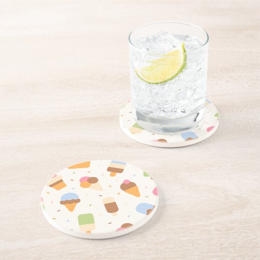 Ice Cream Pattern, Ice Cream Cone, Ice Popsicle Zandsteen Onderzetter (Zijkant)