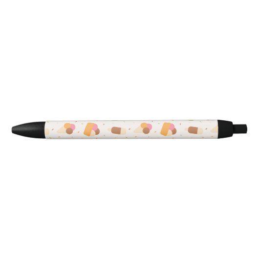 Ice Cream Pattern, Ice Cream Cone, Ice Popsicle Zwarte Inkt Pen (Voorkant)