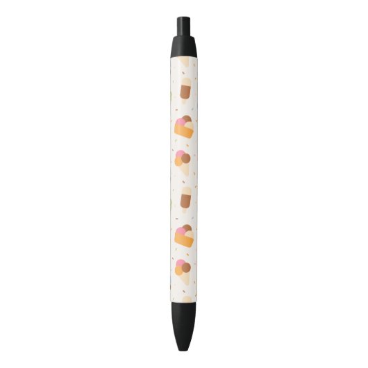 Ice Cream Pattern, Ice Cream Cone, Ice Popsicle Zwarte Inkt Pen (Voorkant Verticaal)