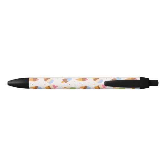 Ice Cream Pattern, Ice Cream Cone, Ice Popsicle Zwarte Inkt Pen (Achterkant)