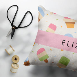 Ice Cream Pattern, Ice Cream Cone, Jouw naam Accent Kussen