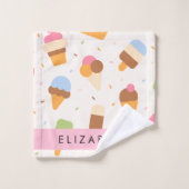 Ice Cream Pattern, Ice Cream Cone, Jouw naam Bad Handdoek (Wasdoekje)
