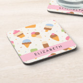 Ice Cream Pattern, Ice Cream Cone, Jouw naam Bier Onderzetter (Linkerzijde)
