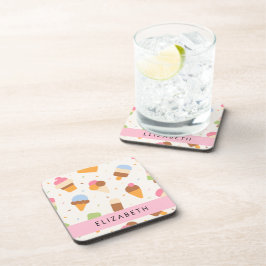 Ice Cream Pattern, Ice Cream Cone, Jouw naam Bier Onderzetter