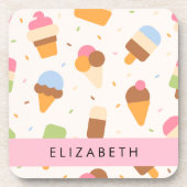 Ice Cream Pattern, Ice Cream Cone, Jouw naam Bier Onderzetter (Voorkant)