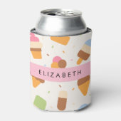 Ice Cream Pattern, Ice Cream Cone, Jouw naam Blikjeskoeler (Blikje Voorkant)
