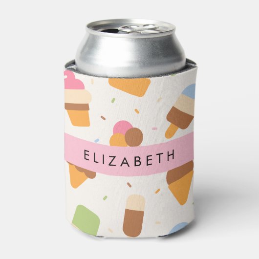 Ice Cream Pattern, Ice Cream Cone, Jouw naam Blikjeskoeler (Blikje Voorkant)