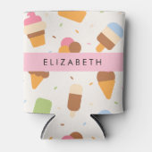 Ice Cream Pattern, Ice Cream Cone, Jouw naam Blikjeskoeler (Voorkant)