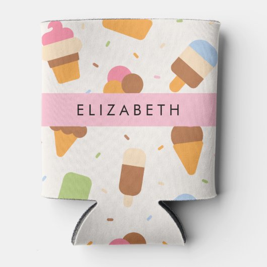 Ice Cream Pattern, Ice Cream Cone, Jouw naam Blikjeskoeler (Voorkant)