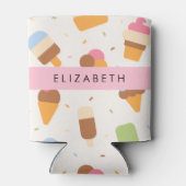 Ice Cream Pattern, Ice Cream Cone, Jouw naam Blikjeskoeler (Achterkant)