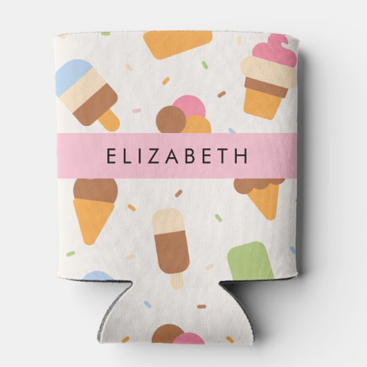 Ice Cream Pattern, Ice Cream Cone, Jouw naam Blikjeskoeler (Achterkant)