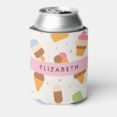 Ice Cream Pattern, Ice Cream Cone, Jouw naam Blikjeskoeler (Blikje Achterkant)