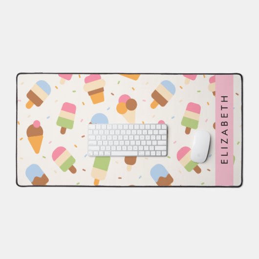 Ice Cream Pattern, Ice Cream Cone, Jouw naam Bureaumat (Keyboard & Muis)
