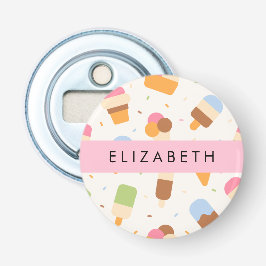 Ice Cream Pattern, Ice Cream Cone, Jouw naam Button Flesopener
