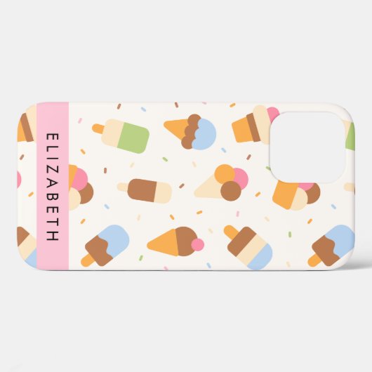 Ice Cream Pattern, Ice Cream Cone, Jouw naam Case-Mate iPhone Case (Achterkant (horizontaal))