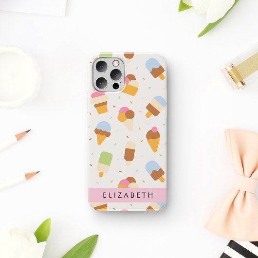 Ice Cream Pattern, Ice Cream Cone, Jouw naam Case-Mate iPhone Case