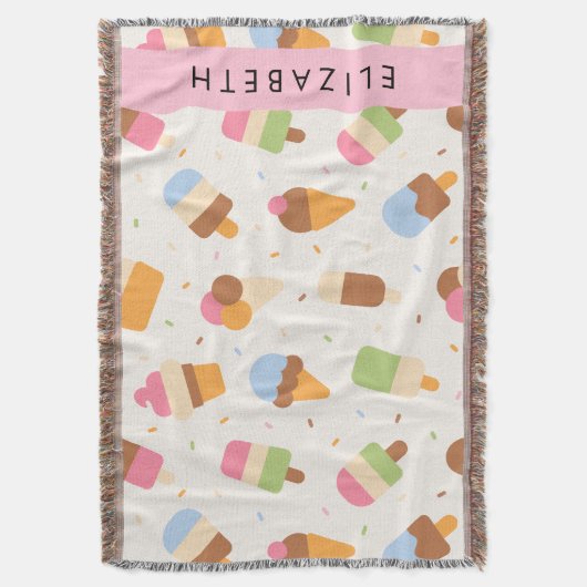 Ice Cream Pattern, Ice Cream Cone, Jouw naam Deken (Voorkant Verticaal)